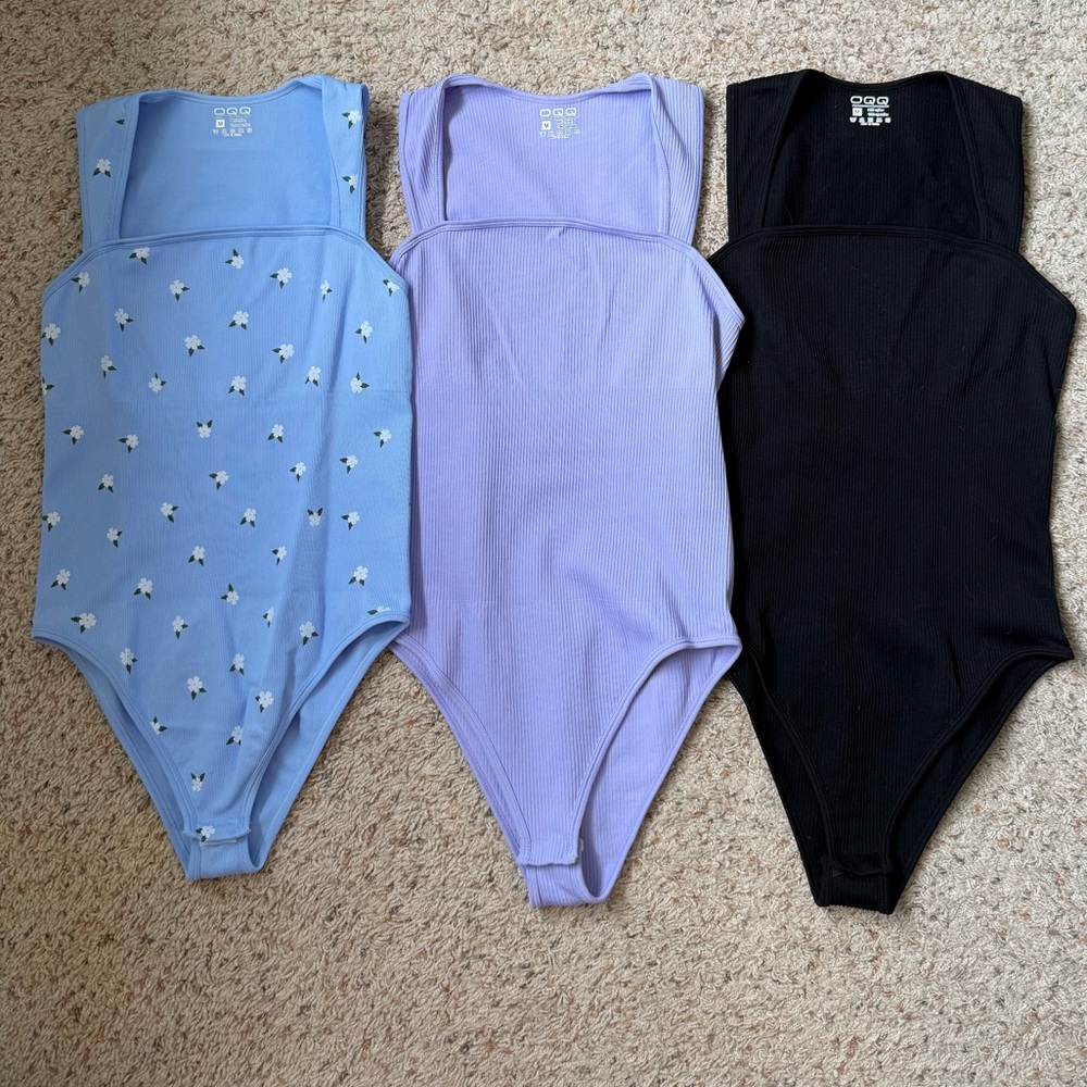 OQQ 3-Piece Ribbed Bodysuits